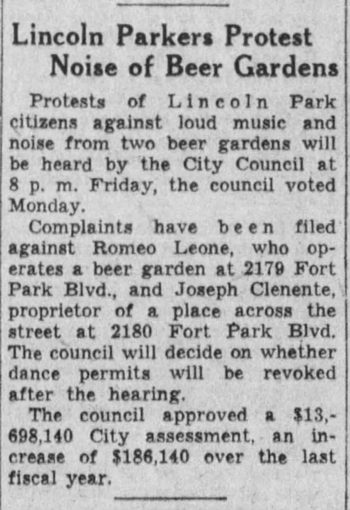 Sidestreet Lounge (Leones Lounge) - May 1939 Noise Complaints